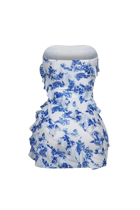 Teresita Print Floral Tube Ruffle Mini Dress